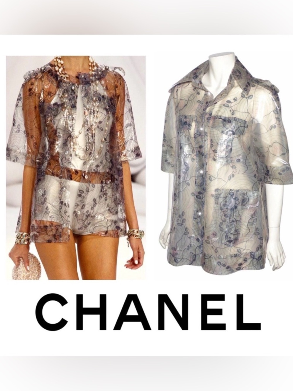 CHANEL Transparent Top w/Pearl & CC detail throughout Spring 2012 Runway sz 38